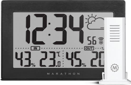 Marathon Geneva - Wandklok - Grote Cijfers - Binnen-en Buitentemperatuur