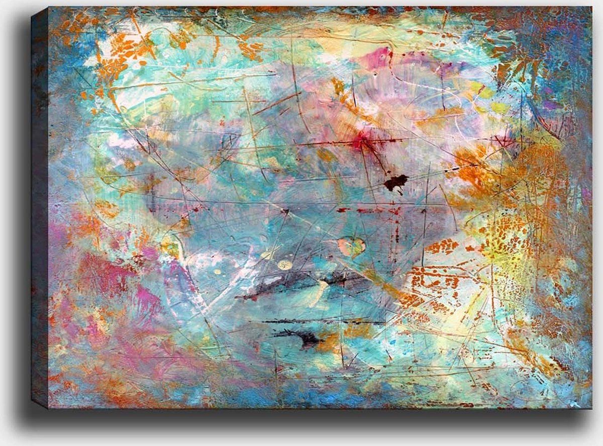 Merkloos Kunst&Decoratie - Scratch Art Decoratief Canvas Schilderij - Veelkleurig Ontwerp - Ideale Woonaccessoire, Afmeting 70x100x3 Cm