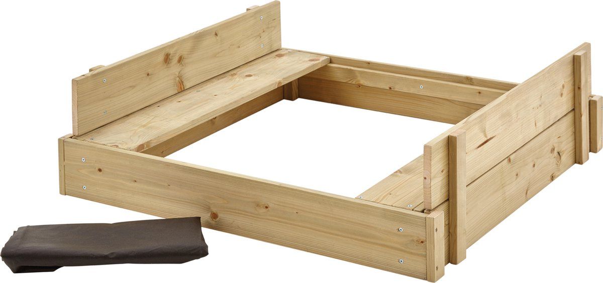 TP Toys Houten Zandbak - Met Deksel en Zitbankjes - FSC-gecertificeerd Hout - Kleur Naturel