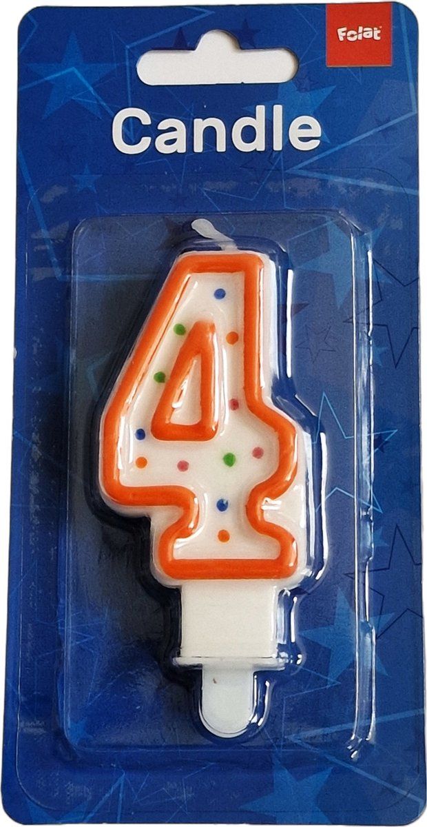 Folat Party Products Cijferkaars 4 - Wit Met Gekleurde Stippen - Oranje
