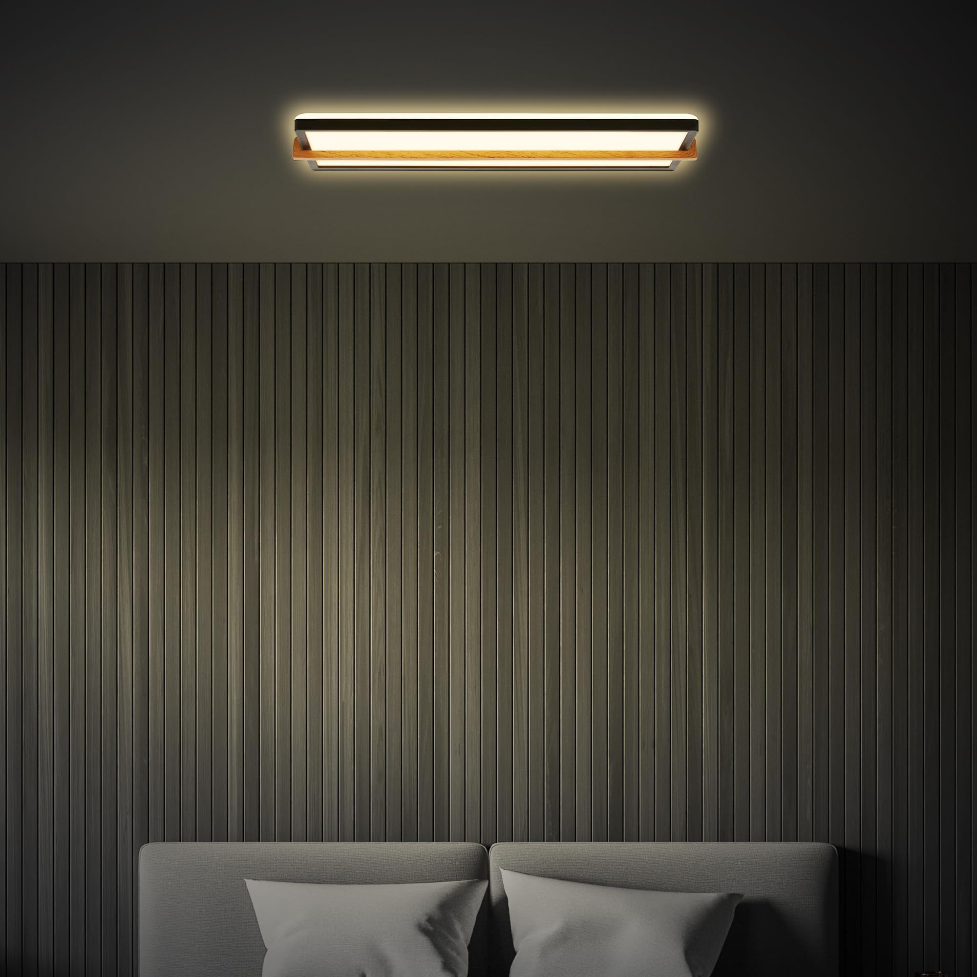 Briloner Remsa - Led Plafonniere - 22W 3000 Lumen Warm Wit Licht - Zwart Hout 20 X 60, 5 X 4, 5 Cm