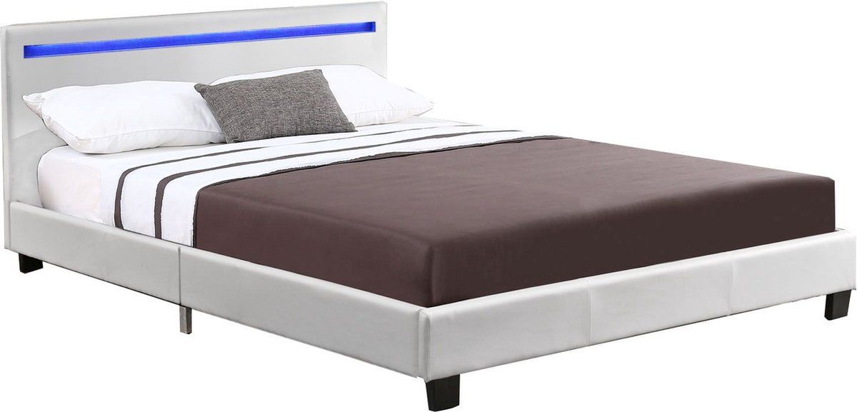 Juskys Verona - Gestoffeerd Bed - 120 X 200 Cm - Led Verlichting - Wit