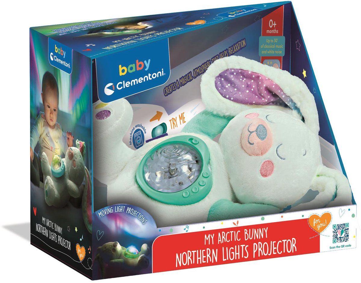 Clementoni - Baby Speelgoed - Knuffel Met Noorderlicht Projector En Geluid - Multikleur