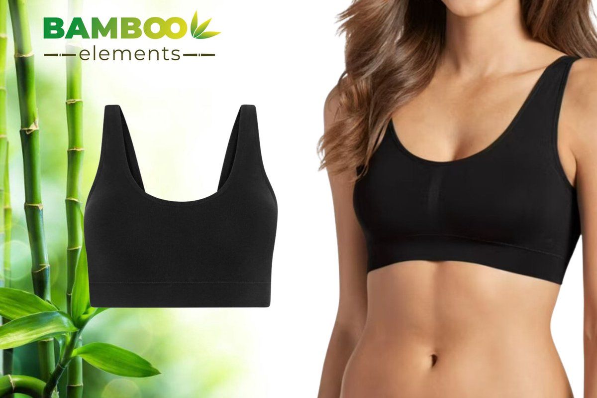 Bamboo Elements Naadloze Bh Zonder Beugel - Bralette Dames - Uitneembare Cups - Zwart