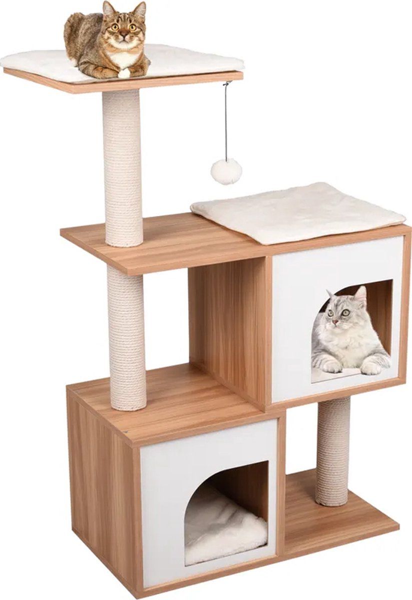 Flamingo Dana - Krabpaal - Luxe Met Ligplateaus En Speeltje - Beige Ecru Naturel Wit - 74x35x107 Cm