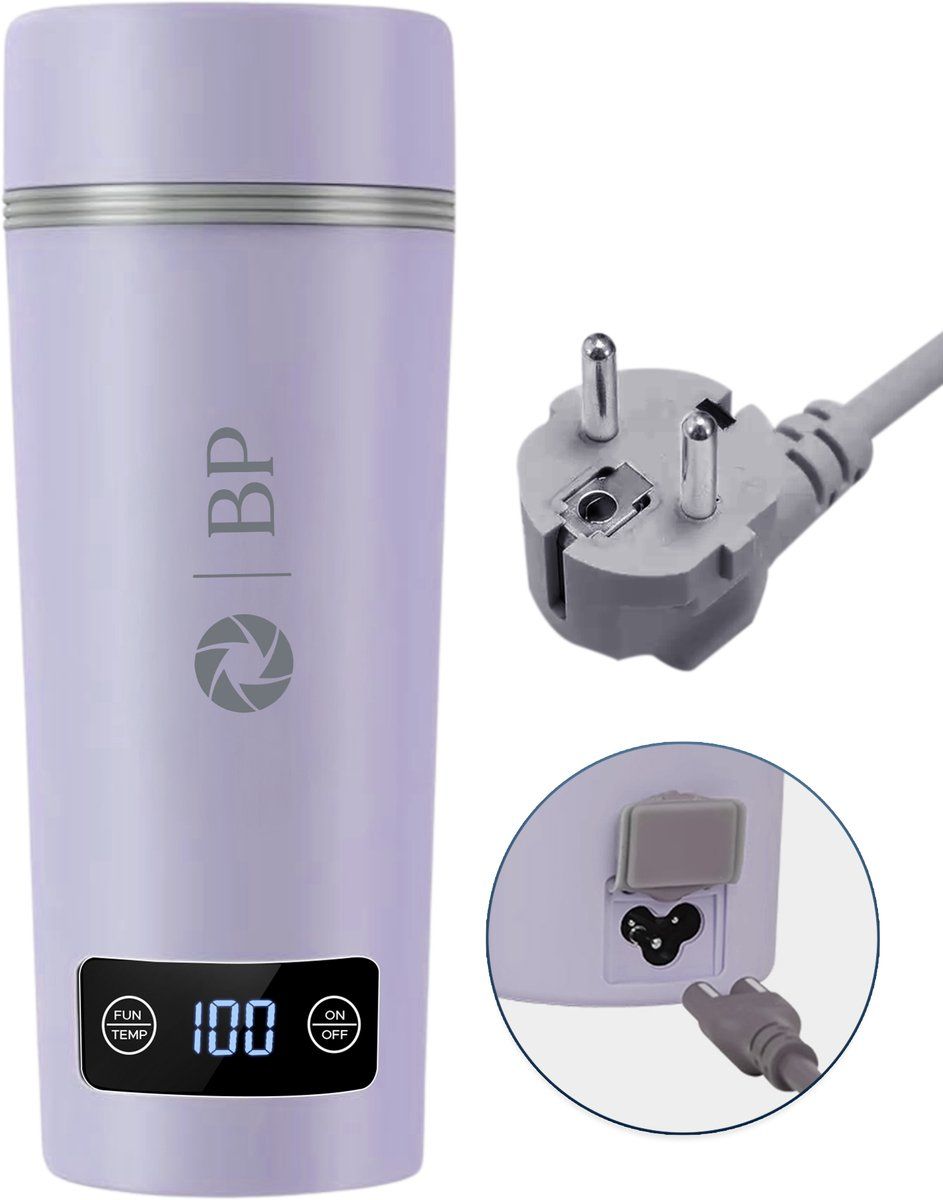 Bp Paars Draagbare Waterkoker - Mini Waterkoker - Temperatuurregeling - Roestvrij Staal