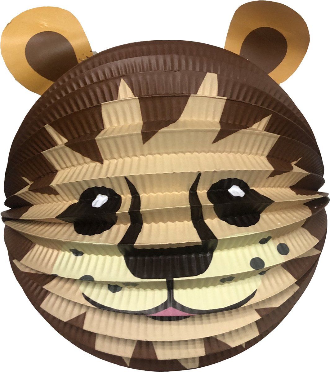 Haza Lampion leeuw - 20 cm - bruin - papier - Sint maarten/kinderfeestje lampionnen