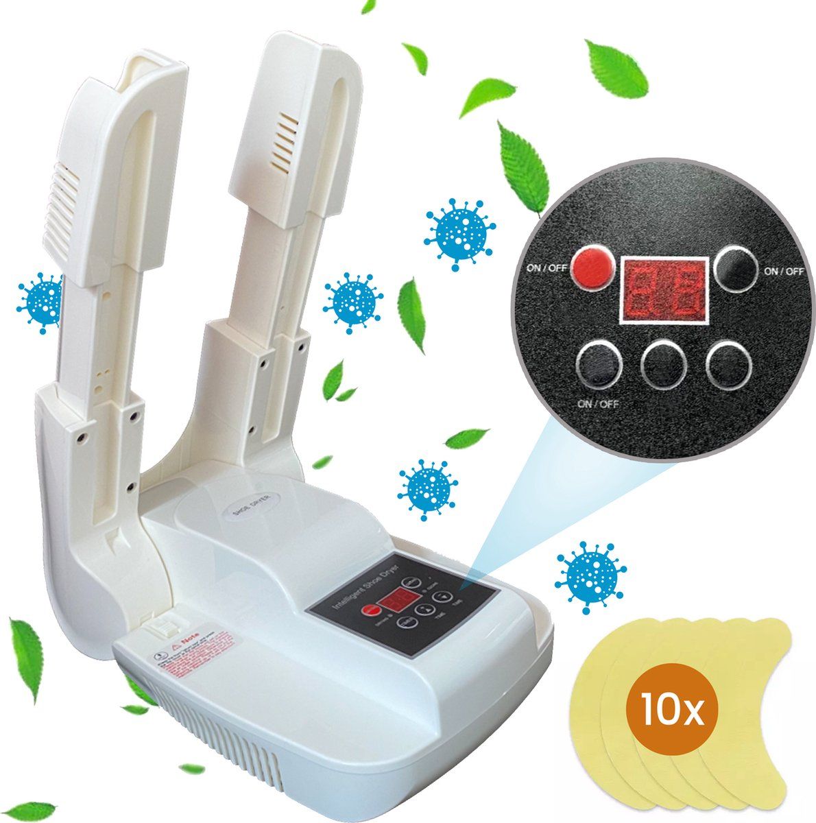 TibaGoods Premium Schoenendroger - Ozone Functie - Inclusief 10 Geurvreters - Wit