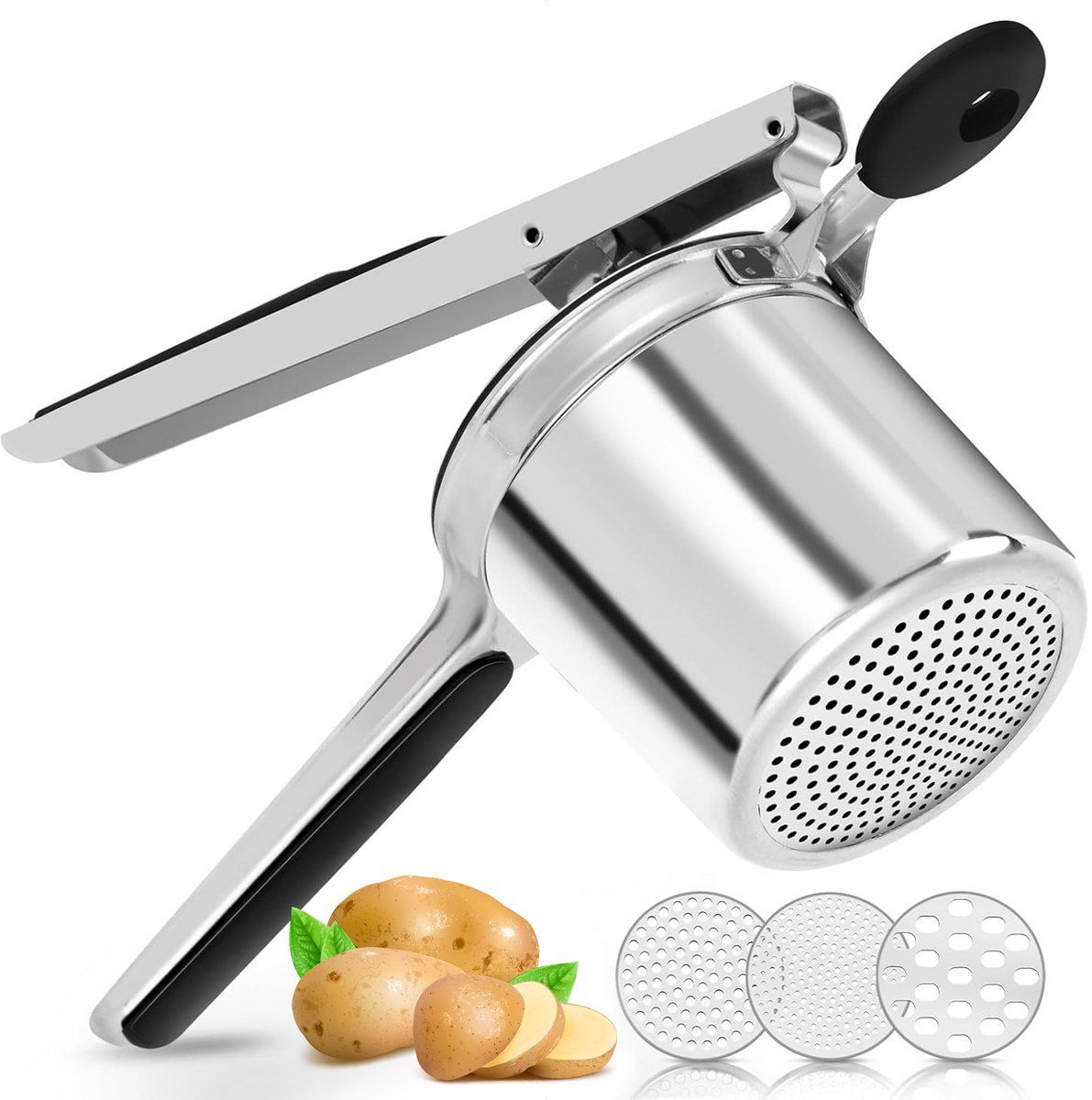 Hi Nature™ Purreestampers - Aardappelpers - Rvs Met Schijf 3 Gaten - Ergonomisch Siliconen Handvat
