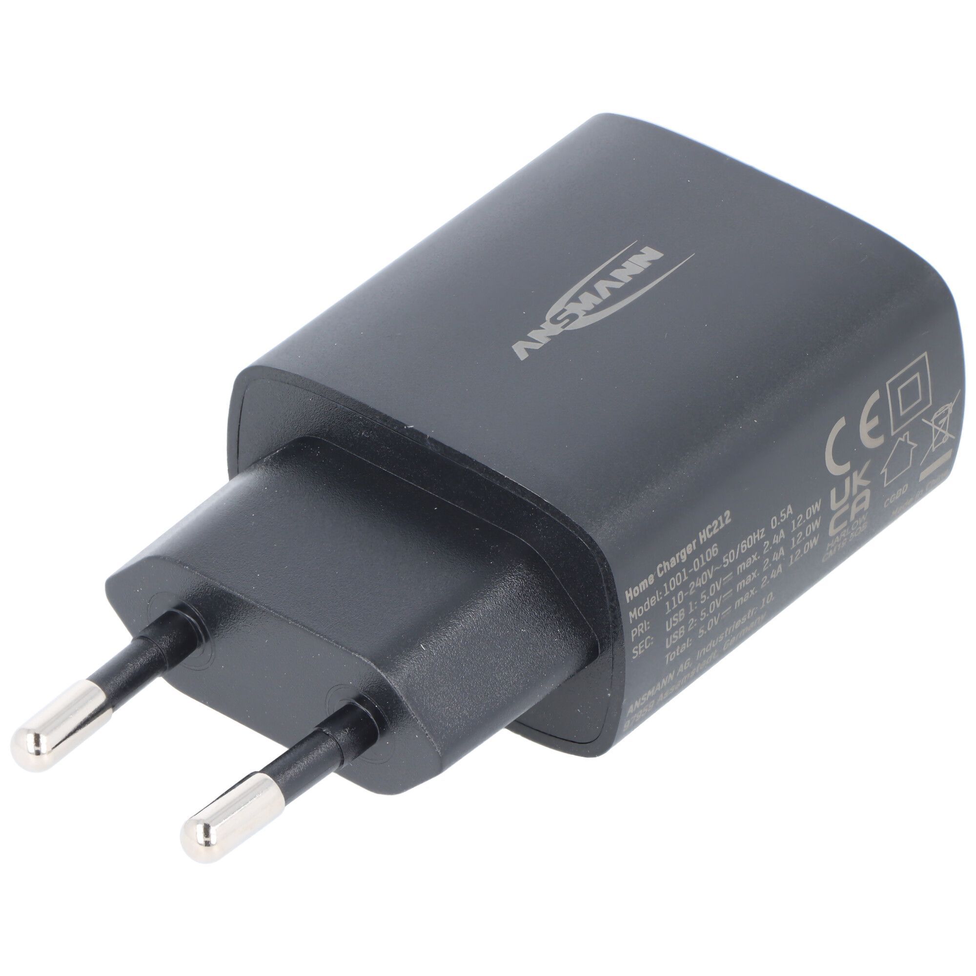 Ansmann HC212 - USB lader - 2x USB poorten 12W - zwart