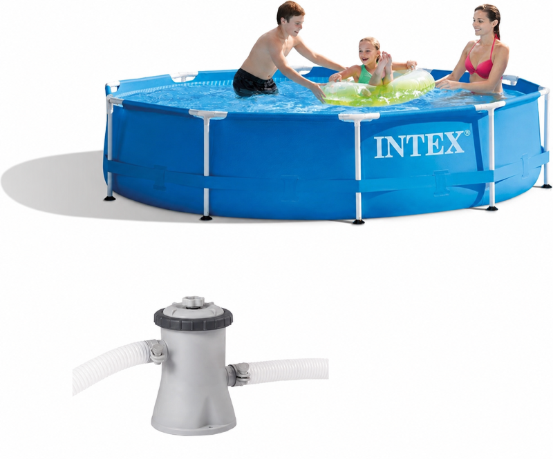 Merkloos Intex Metal Frame Zwembad 305 X 76 Cm-met 12-Volt Filterpomp