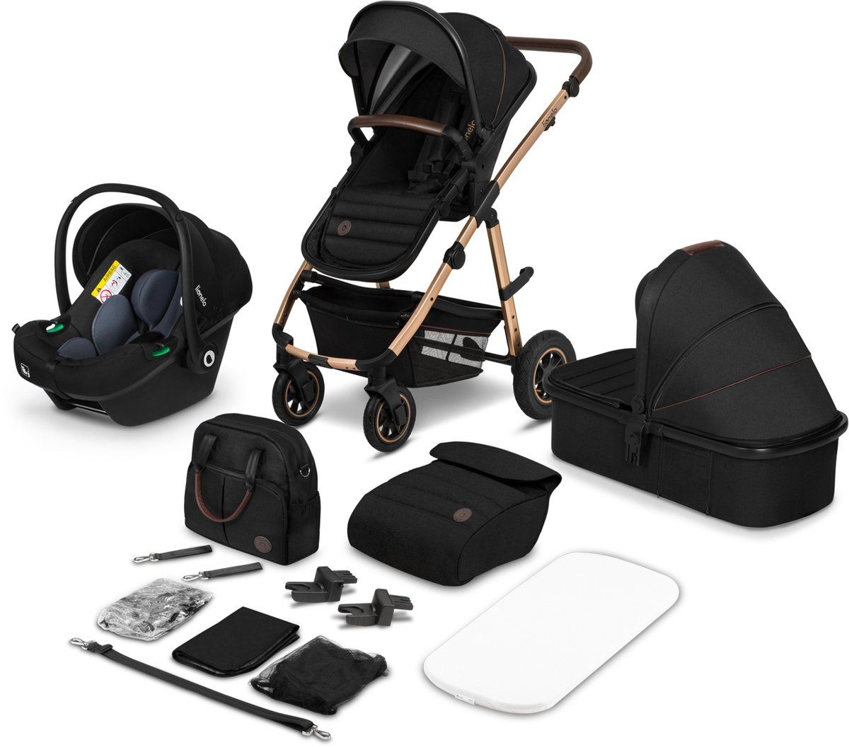 Lionelo Amber 3in1 - Kinderwagen - Reiswieg Buggy Autostoel - Adac Getest - Geveerde Pompwielen - Zacht Babymatras - Compact Opvouwbaar - Kleur,