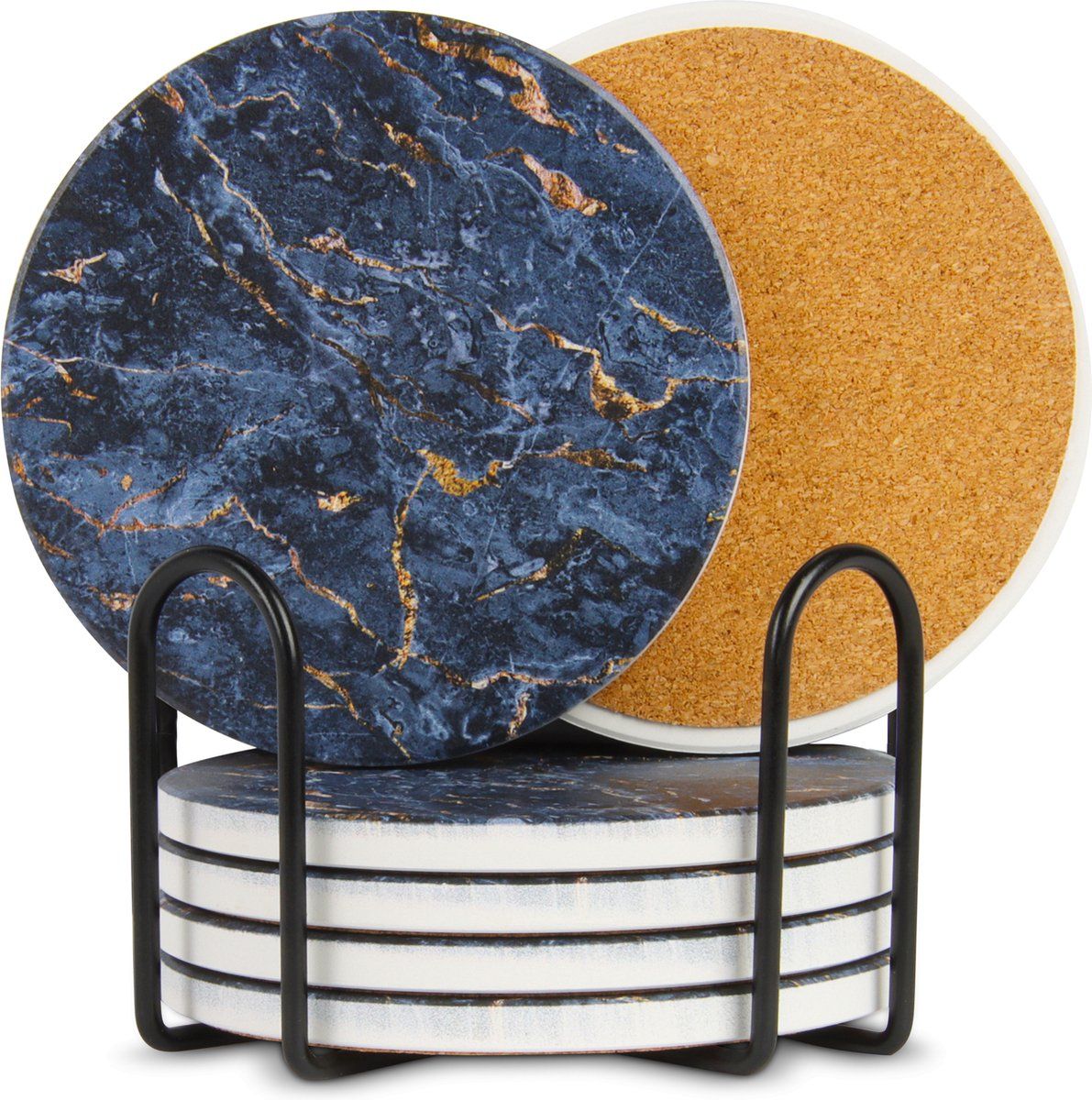 Castagnola Onderzetters - Keramisch met Kurk - Set van 6 - Blauw/Goud