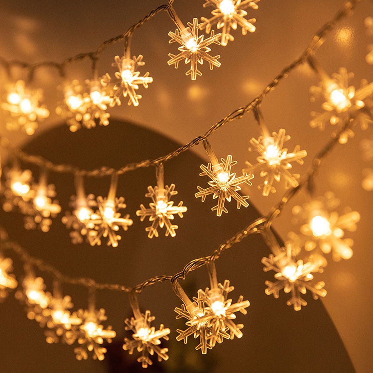 Giftmas Led Lichtgordijn Sneeuwvlokken– Kerstverlichting Voor Binnen - Kerstlampjes Op Batterij – Lichtslinger Kerst - 50 Led's– 6m -
