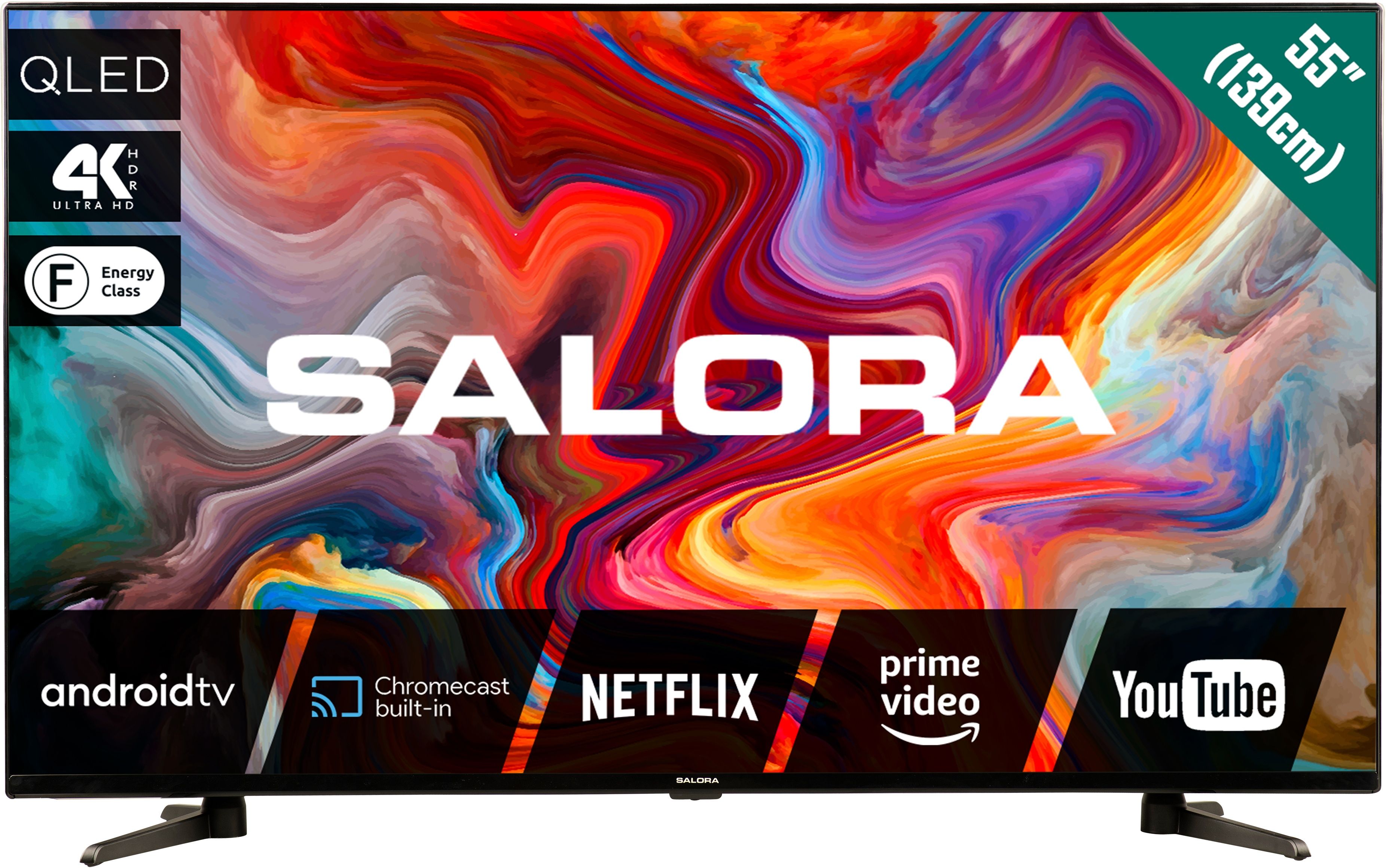 Salora 55QLEDTV - Ultra HD TV - 55"- Google Android 9.0 - Zwart