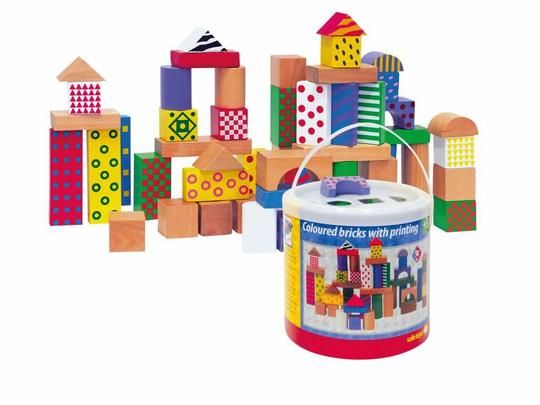 Merkloos Woody 50 Houten Blokken Stip/streep90906