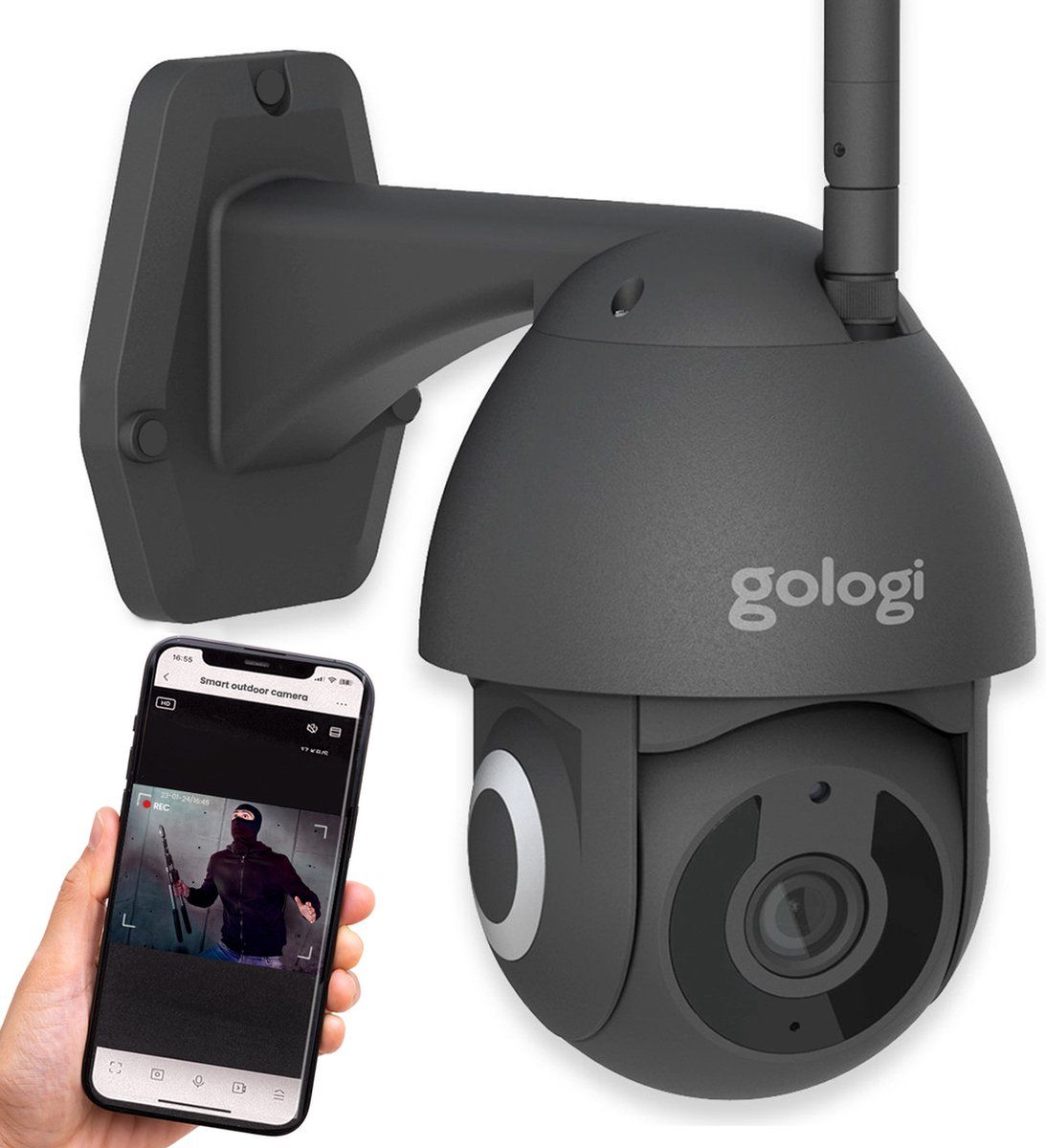 Gologi Superior Outdoorcamera - Beveiligingscamera Met Nachtzicht - 3K - Met WiFi En App - Zwart