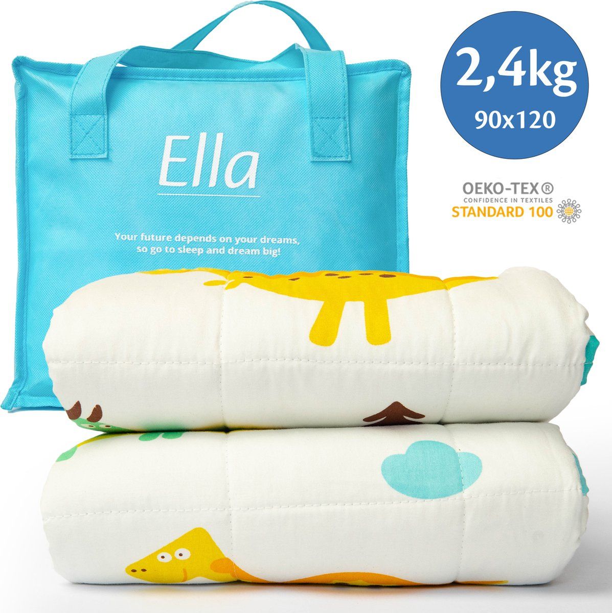 Ella Verzwaringsdeken Kind 2, 4kg - 90 X 120cm - Oeko-Tex Katoen - Dino