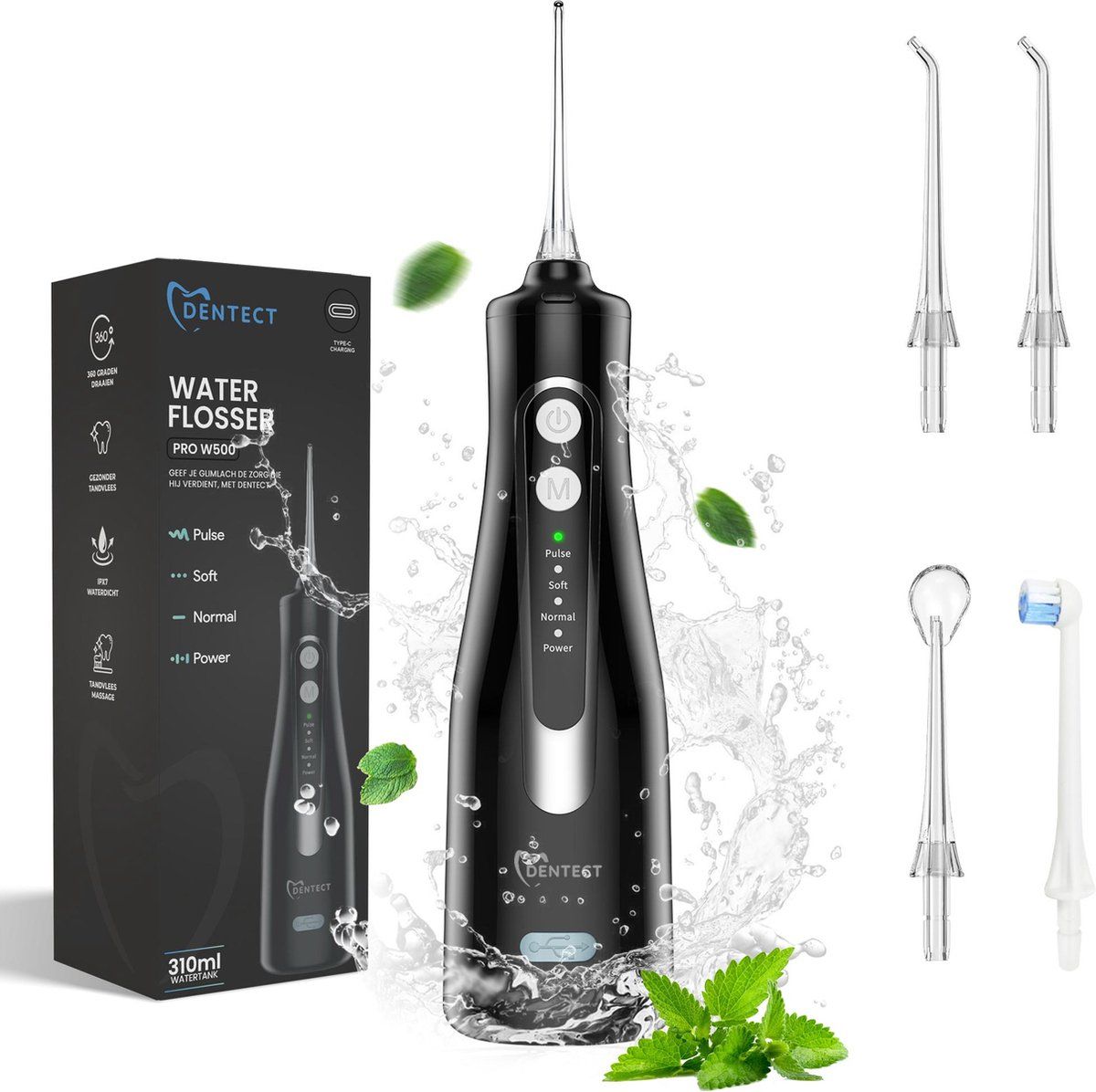 Dentect Waterflosser - Monddouche - 4 Standen - IPX7 Waterproof - Usb-oplaadbaar