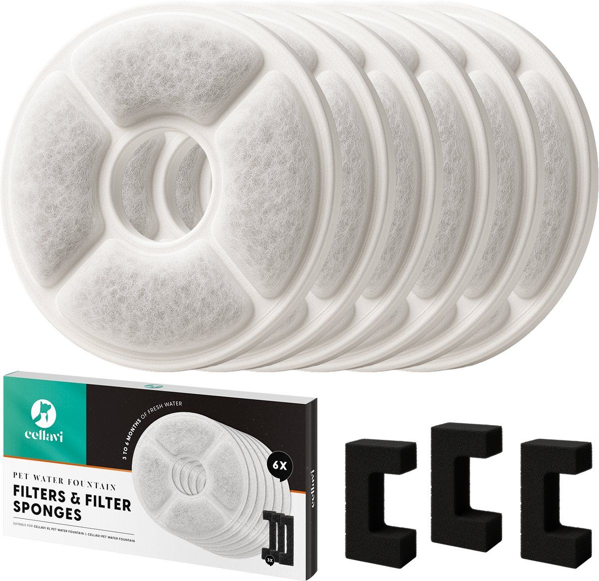 Cellavi S1 - Waterfilters&Filtersponsjes 3 in 1 - 6 Waterfilters&3 Filtersponsjes