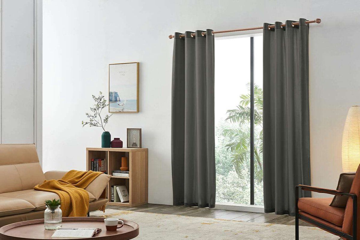 Larson - Velvet Gordijnen - 1.4m X 2.5m - Ringen - Donkergrijs
