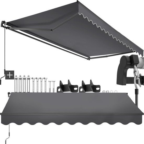 Tectake® Ornella - Zonnescherm Met Knikarm - 300 X 250 Cm - Water- En Uv-Bestendig - Donkergrijs