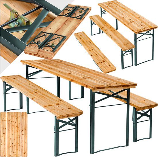 Tectake® - Biertafel Met 2 Banken - 8 Personen - 170 Cm Lang - 3-delige Biertafelset Met Inklapbare