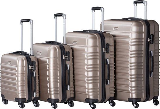 Merkloos Trolley Reiskofferset / Kofferset Rome - 4-delig - Champagne - Abs