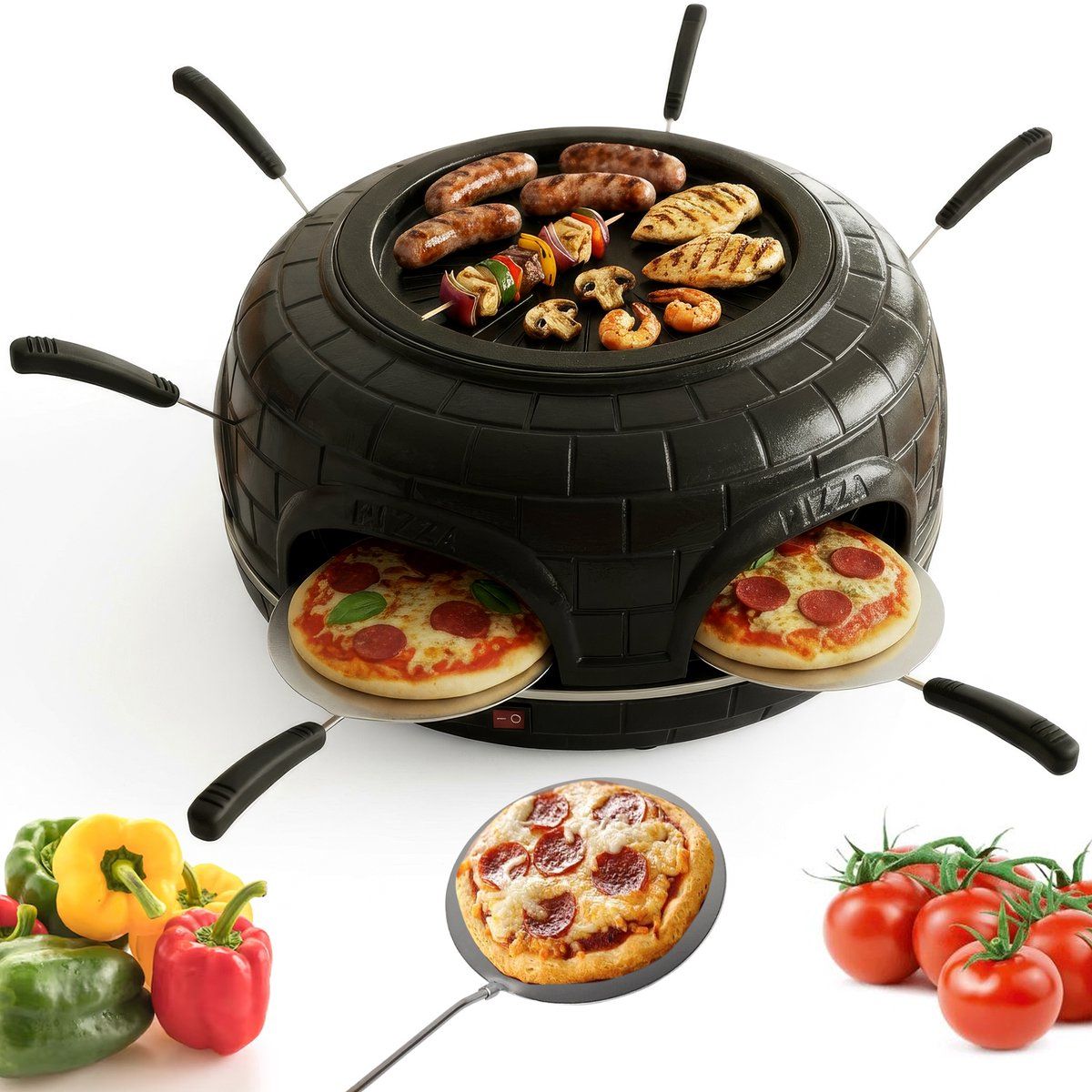 Cuisine King CuisineKing G1 - 3-in-1 Pizza Grill Oven - Raclette Grill En Mini-Pizza's - Zwart (6 Personen)