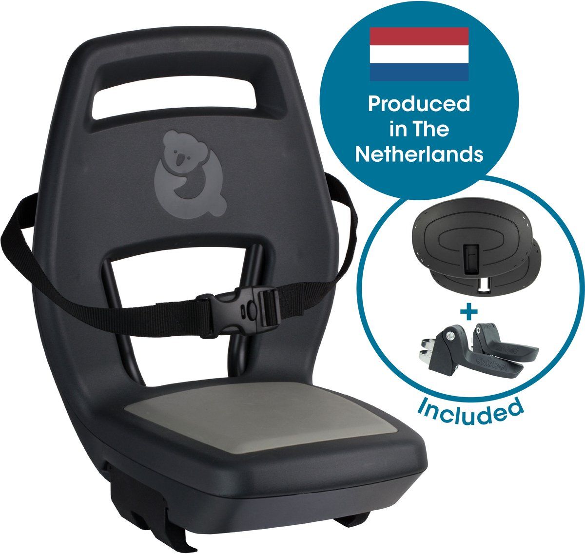 Qibbel Junior 6+ - Fietsstoeltje Achter Bagagedrager - Quick Connect - Grijs