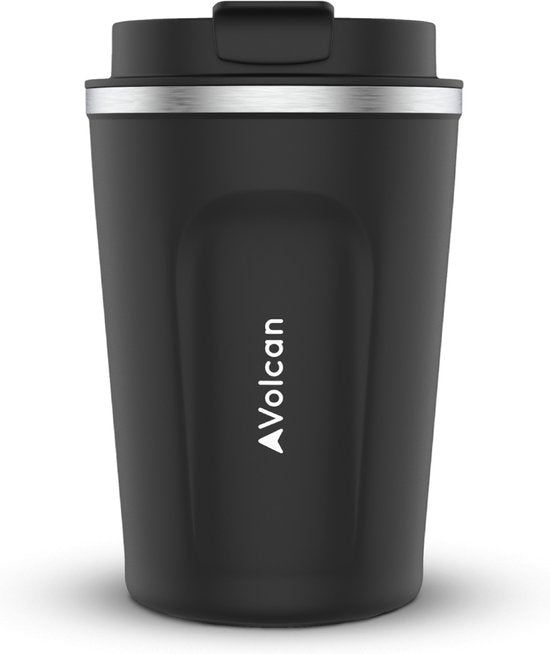 Volcan Rvs Koffiebeker To Go - Thermosbeker - Lekvrij - Theebeker - 380ml - Zwart