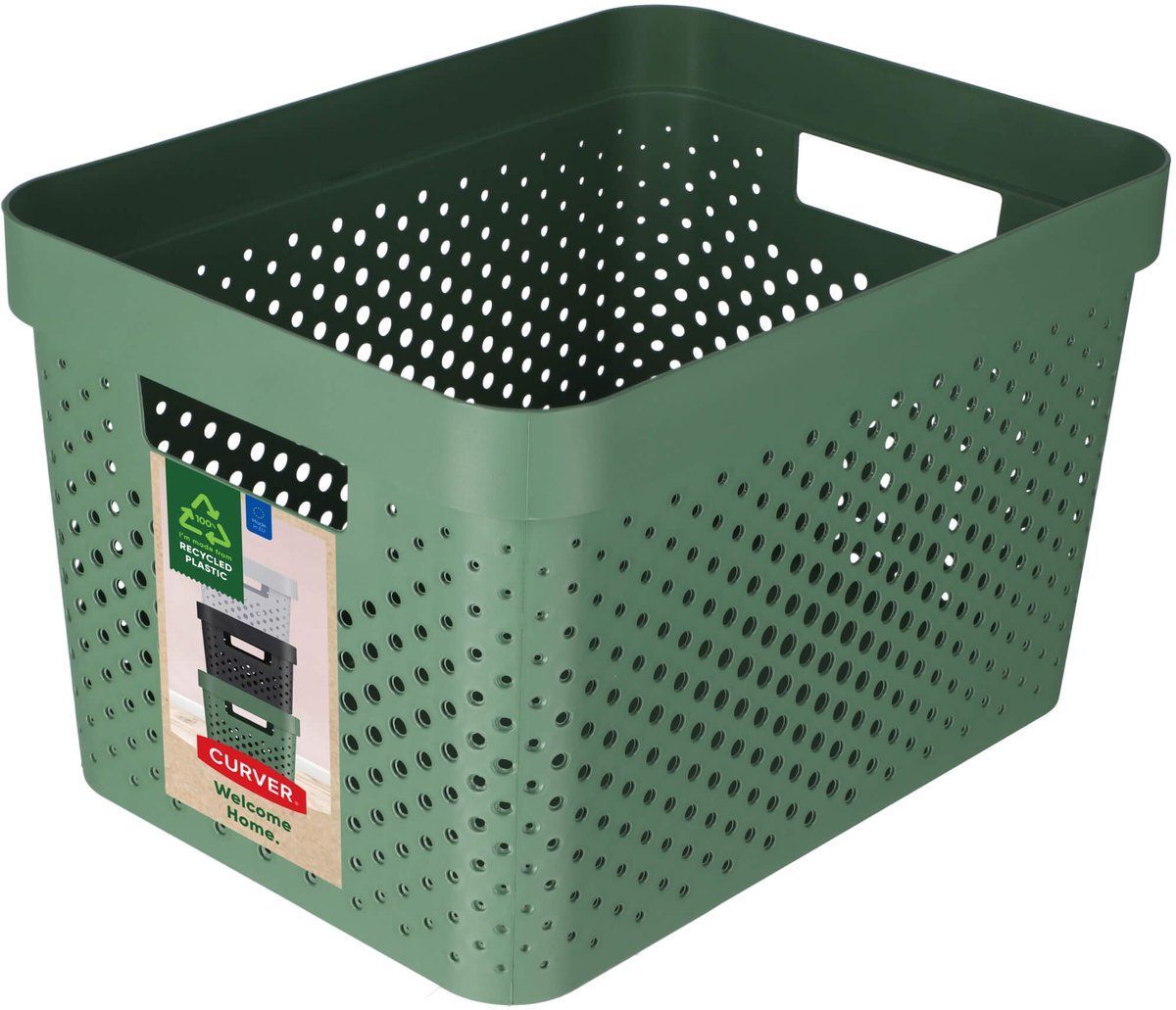 Curver Infinity Recycled Dots Opbergbox - 17 Liter - Scandinavisch Design - Groen