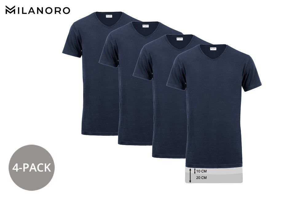 Milanoro 4 Pak - T-shirt Extra Lang V-hals 100% Katoen (4 Stuks)