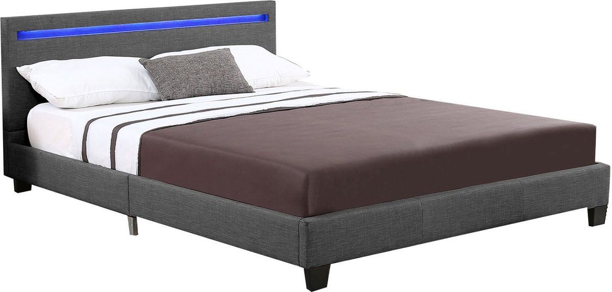 Juskys Verona - Gestoffeerd Bed - 120 X 200 Cm - Led Verlichting - Donkergrijs
