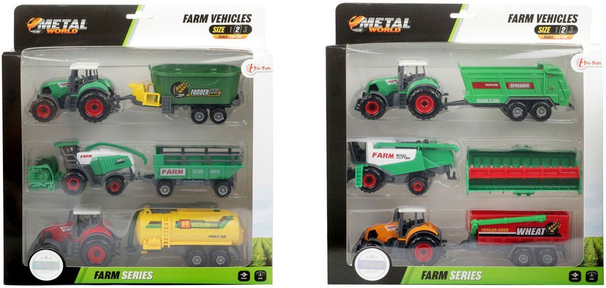 Toi-Toys Metal Tractor Met Aanhanger - Speelset 6-delig - Multicolor (6 Stuks)