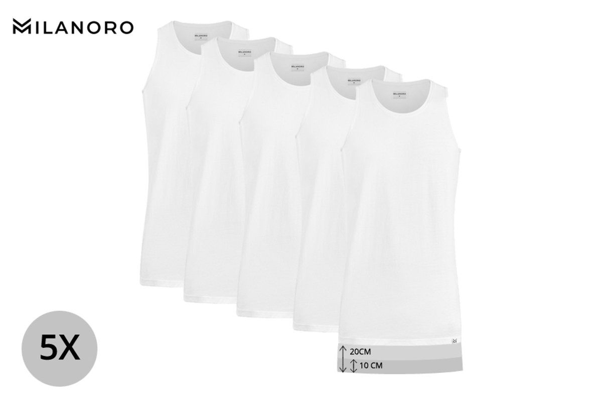 Milanoro - Set Van 5 Heren Singlets - 100% Katoen - Comfort Fit - Wit (5-pack)