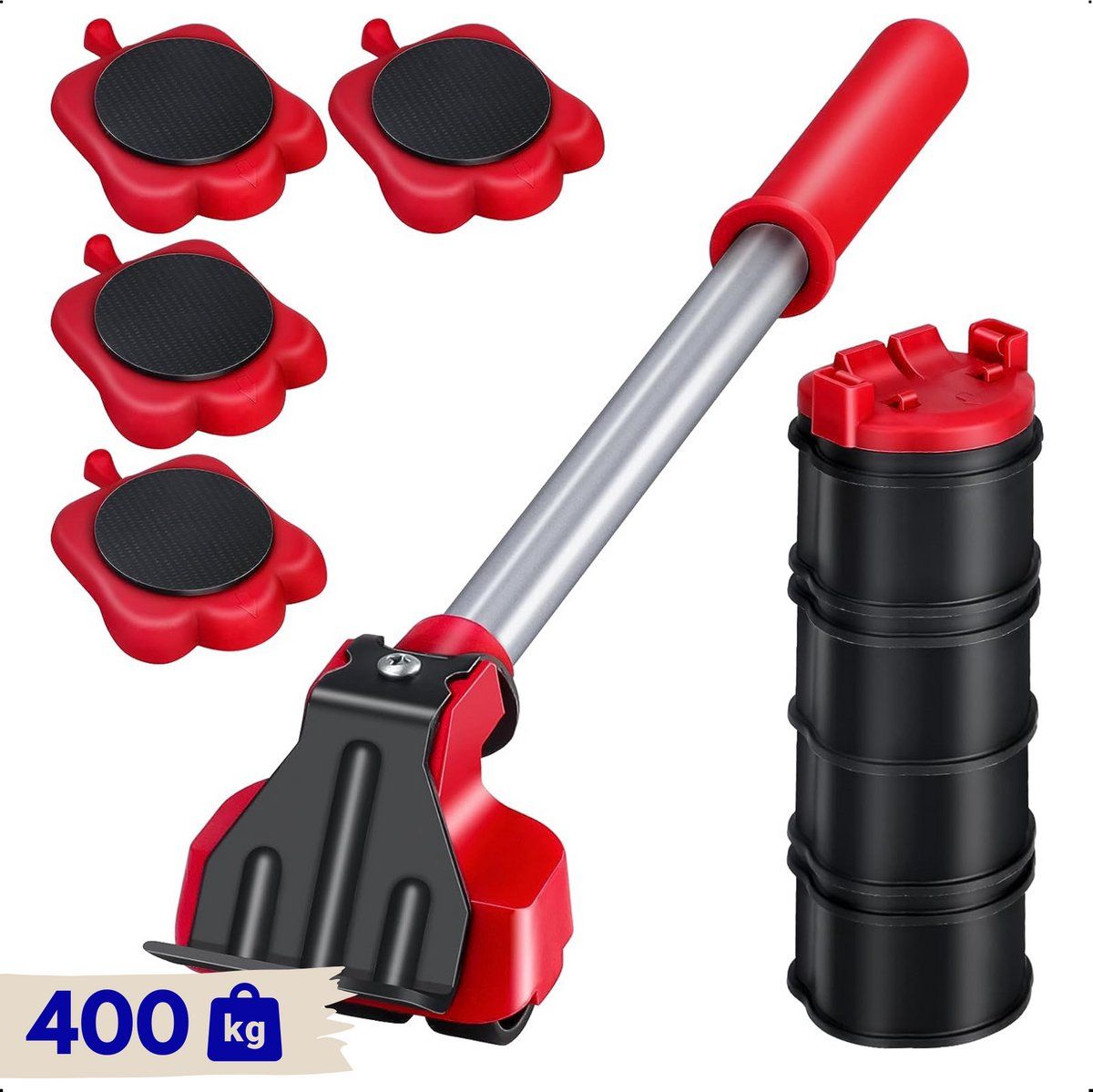 Moeve Meubelroller - Meubeltransporter - 13 Delige Set - Draagvermogen 400 Kg - Rood/Zwart