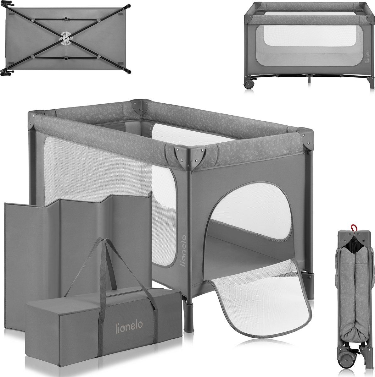 Lionelo Jasmin Easy Fold Reisbedje - Opvouwbaar In Seconden - 2 Hoogtes Matras T25 - Grijs