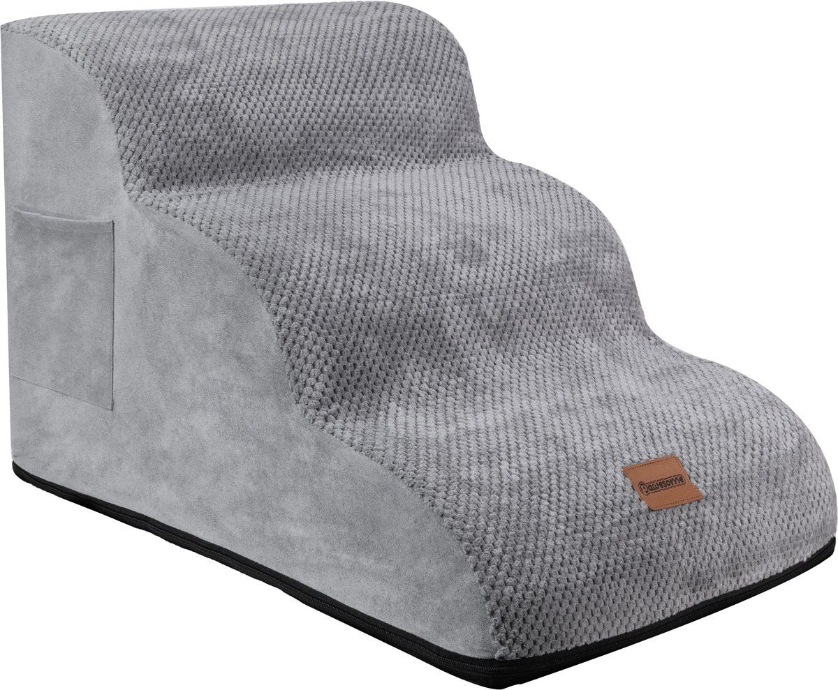 Pawesome Hondentrapje - Hondentrap Met 3 Treden - Extra Stevig En Comfortabel - Grijs