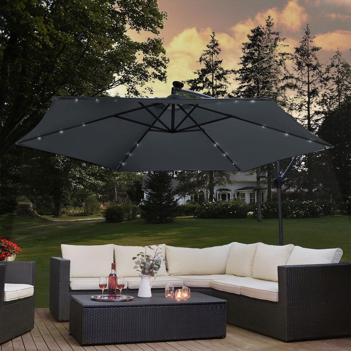 Juskys Brazil - Zweefparasol - 3, 5 M Met Led - Donkergrijs