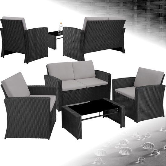 Tectake® Wicker Tuinset Voor 4 Personen - 2-zits Tuinbank En 2 Tuinstoelen - Tafel Met Afneembaar