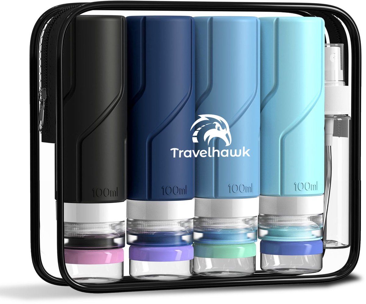 Travelhawk Reisflesjes Met Etui - 16-delig - Reisset - Siliconen Reisflacons - Navulbaar - Reisaccessoires - Toilettas - Reisaccessoires