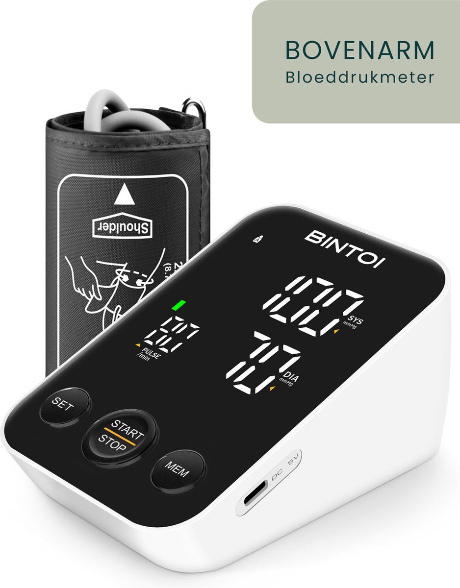 Bintoi BX300 - Bloeddrukmeter Bovenarm - 240 Geheugenplaatsen - Incl. Opbergtas En Batterijen