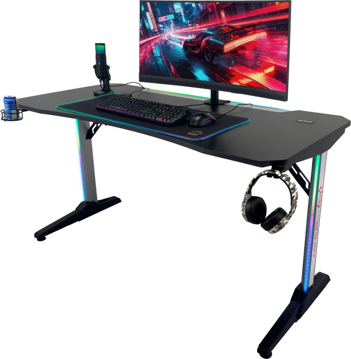 Qware Fremont - Gaming Bureau - Rgb Led - Aluminium - 140cm - Zwart