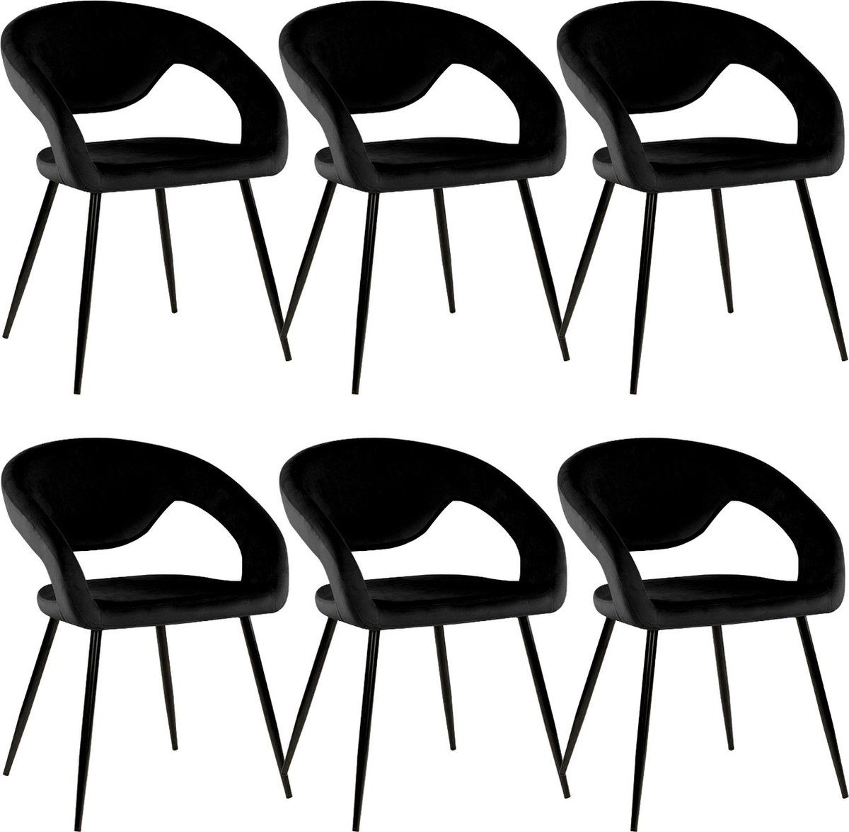 set van 6 Kick eetkamerstoel Lenn velvet - zwart
