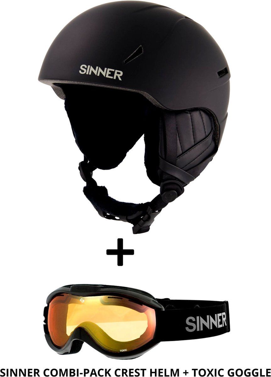 Sinner Combi-Pack - Crest Skihelm + Toxic Skibril - Categorie 3 - Zwart - Maat S
