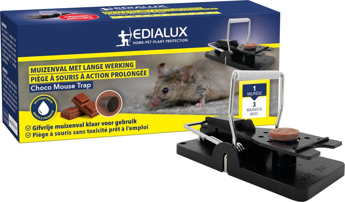 Edialux Choco Mouse Trap - Muizenval - Gifvrij Met Chocolade En Vanille - Bruin/Zwart (1 Stk)