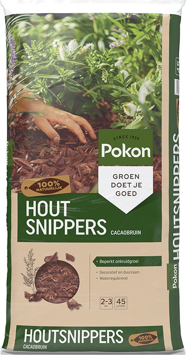 Pokon Houtsnippers Cacaobruin - 45L - Houtsnippers Bodembedekking Tuin - Beperkt Onkruidgroei - Waterregulerend