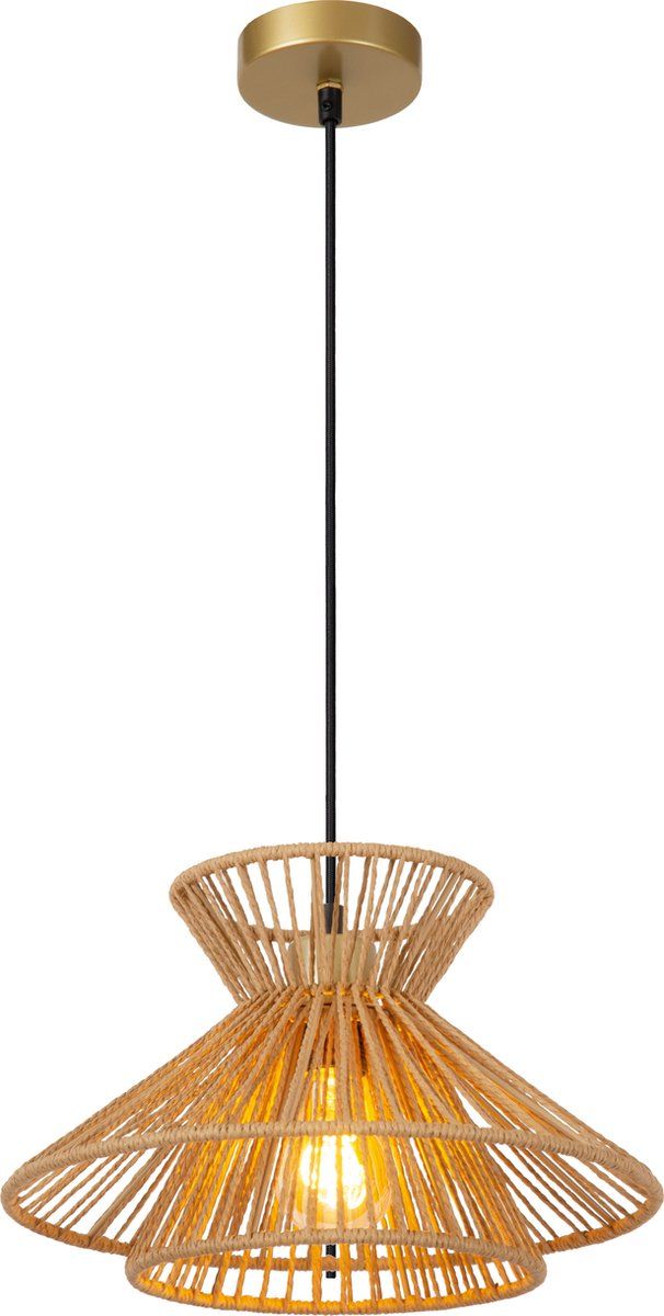 Lucide Tasman - Hanglamp - 1xE27 - Hoogte Verstelbaar 70-150 Cm - Naturel