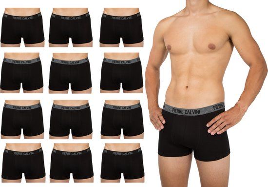 Pierre Calvini - Boxershort Heren - Heren Ondergoed - 12 Stuks - Maat L - Zwart - Boxershorts Korte